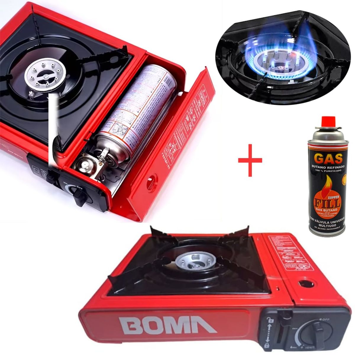 GENERICO - cocina a gas portatil 1 hornilla 2 en 1 + gas 480ml camping