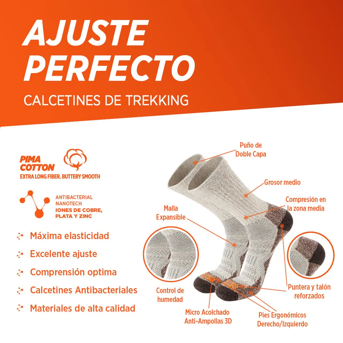 SILVERA NANOTECH - Medias trekking térmicas deportivas gimnasio yoga hombre mujer 2 pares.-