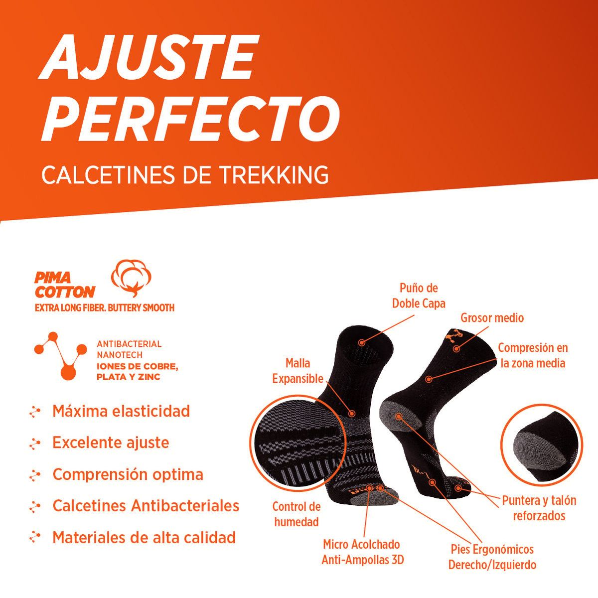 SILVERA NANOTECH - Medias trekking térmicas deportivas gimnasio yoga hombre mujer 2 pares.-