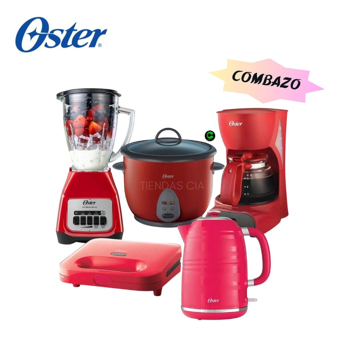 OSTER - Combazo Oster 5 en 1 Licuadora + Hervidor + Arrocera + Sandwichera y Cafetera