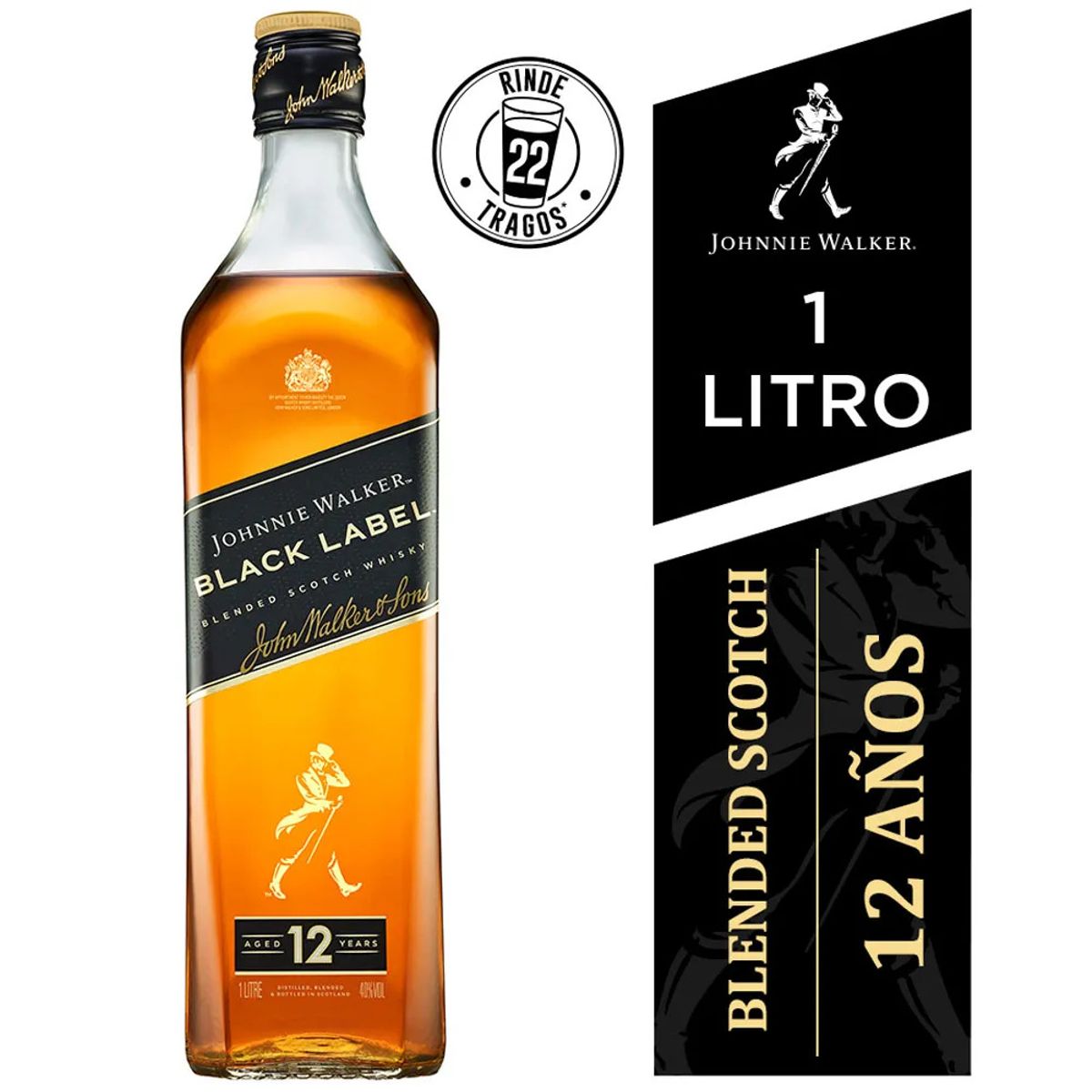 JOHNNIE WALKER - Whisky JOHNNIE WALKER BLACK LABEL 1L