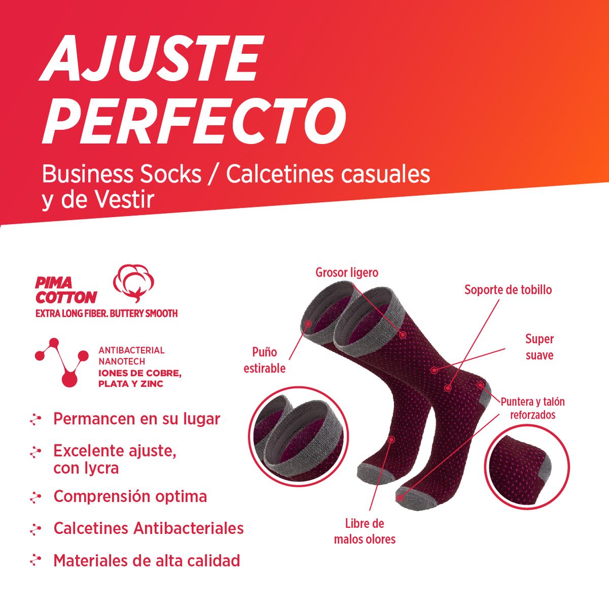 SILVERA NANOTECH - Medias de vestir de algodón pima para hombre y mujer 3 pack clásicas