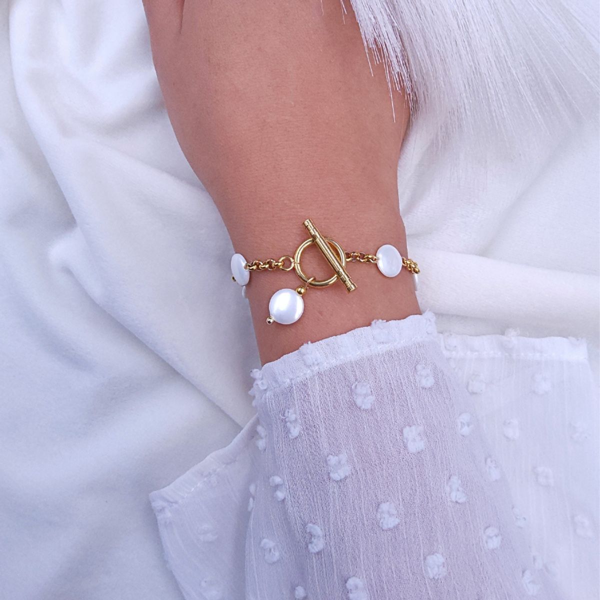 GENERICO - PULSERA DE PERLAS LENTEJA  PARA MUJER - PIEZA HECHO A MANO