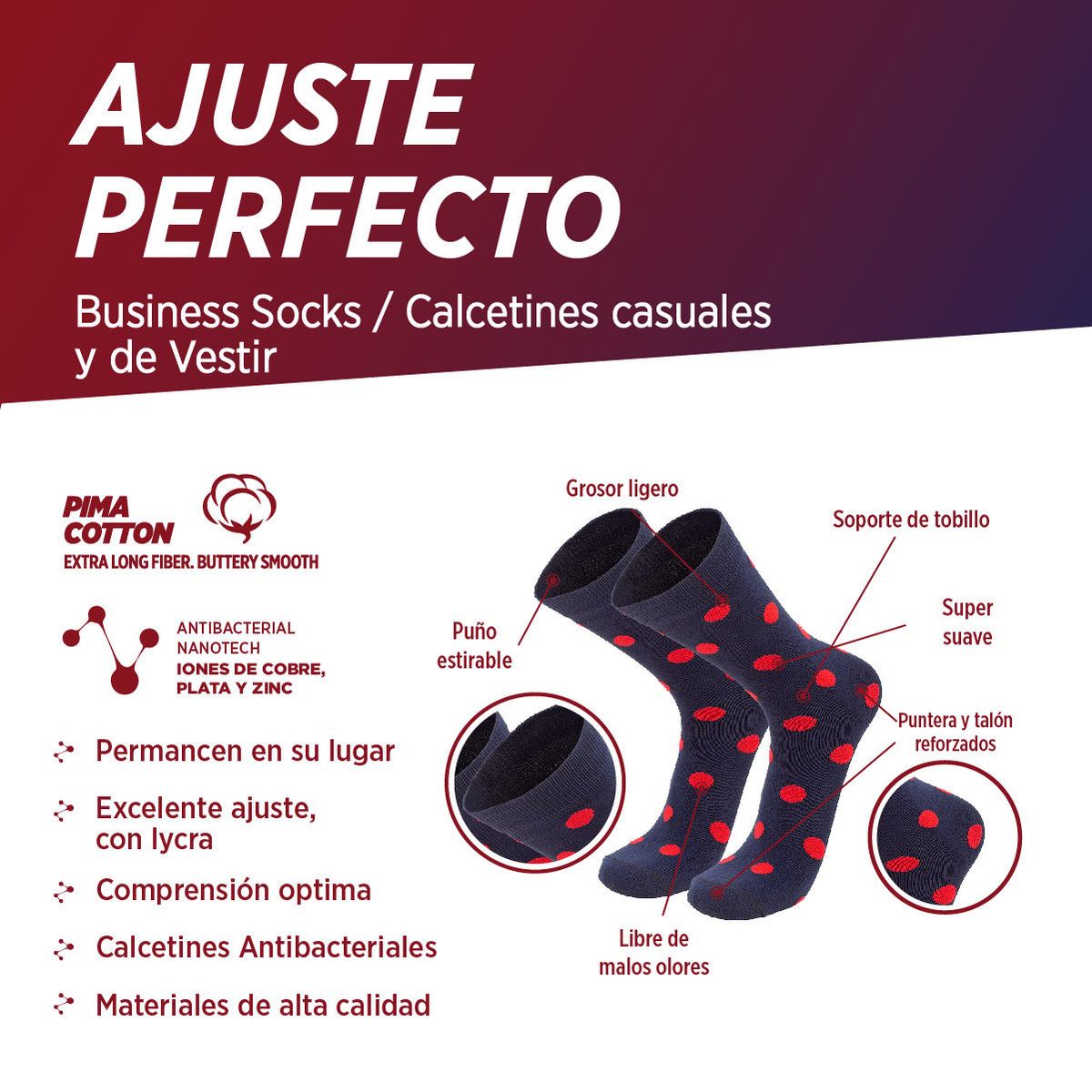 SILVERA NANOTECH - Medias de algodón pima oficina reuniones clásicas hombre mujer 3-pack