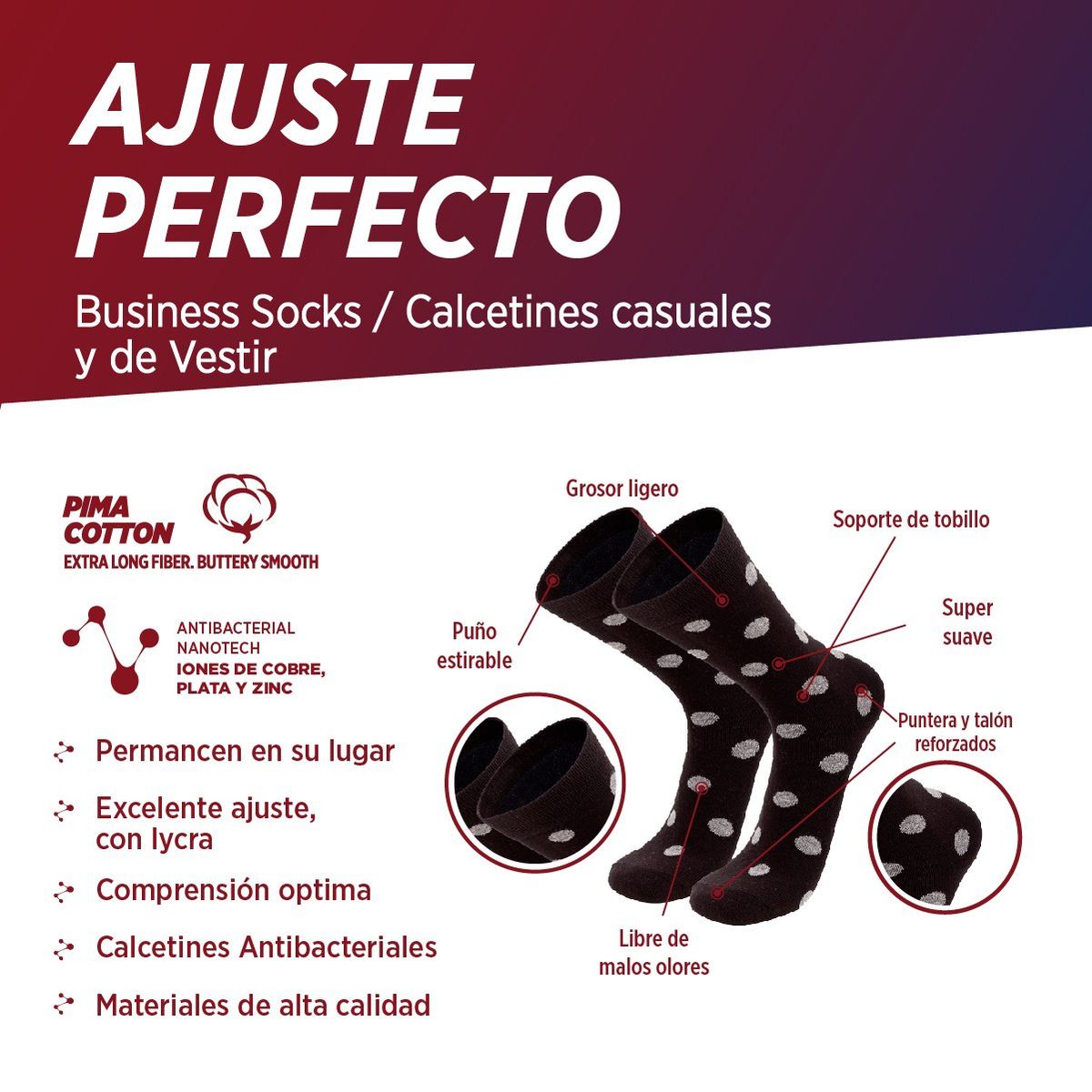 SILVERA NANOTECH - Medias de algodón pima oficina reuniones clásicas hombre mujer 3-pack