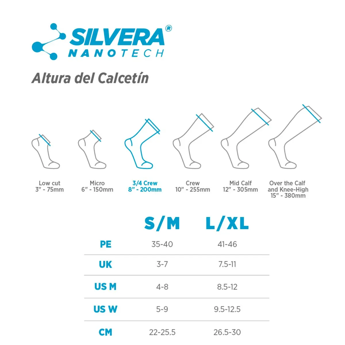 SILVERA NANOTECH - Medias trail running mujer hombre compresión trekking gym tenis padel