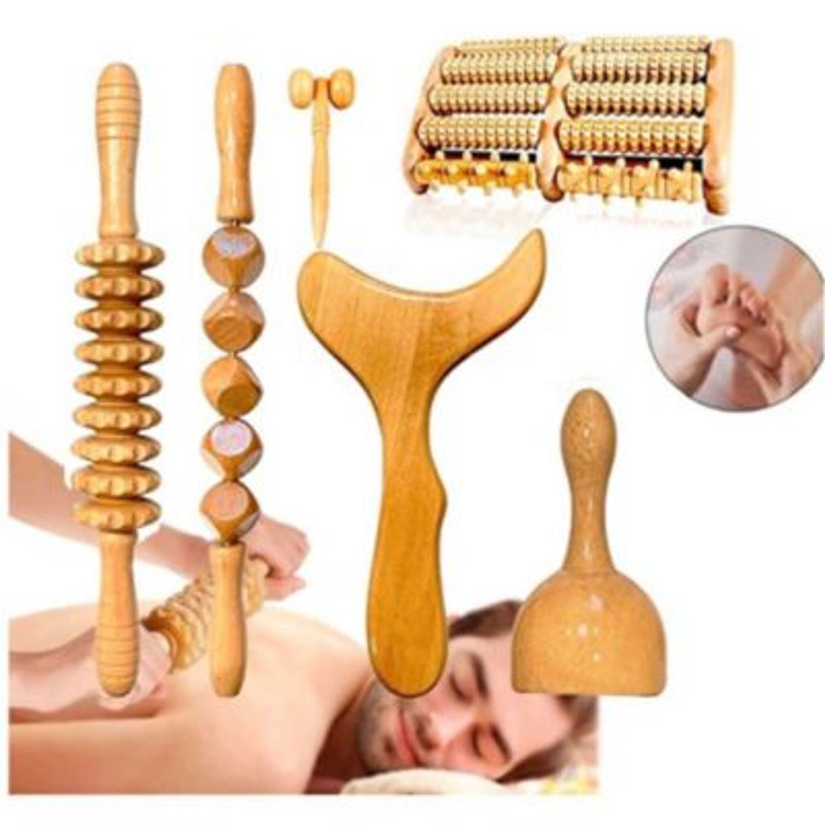 GENERICO - Set de herramientas de masaje de madera 5 en 1