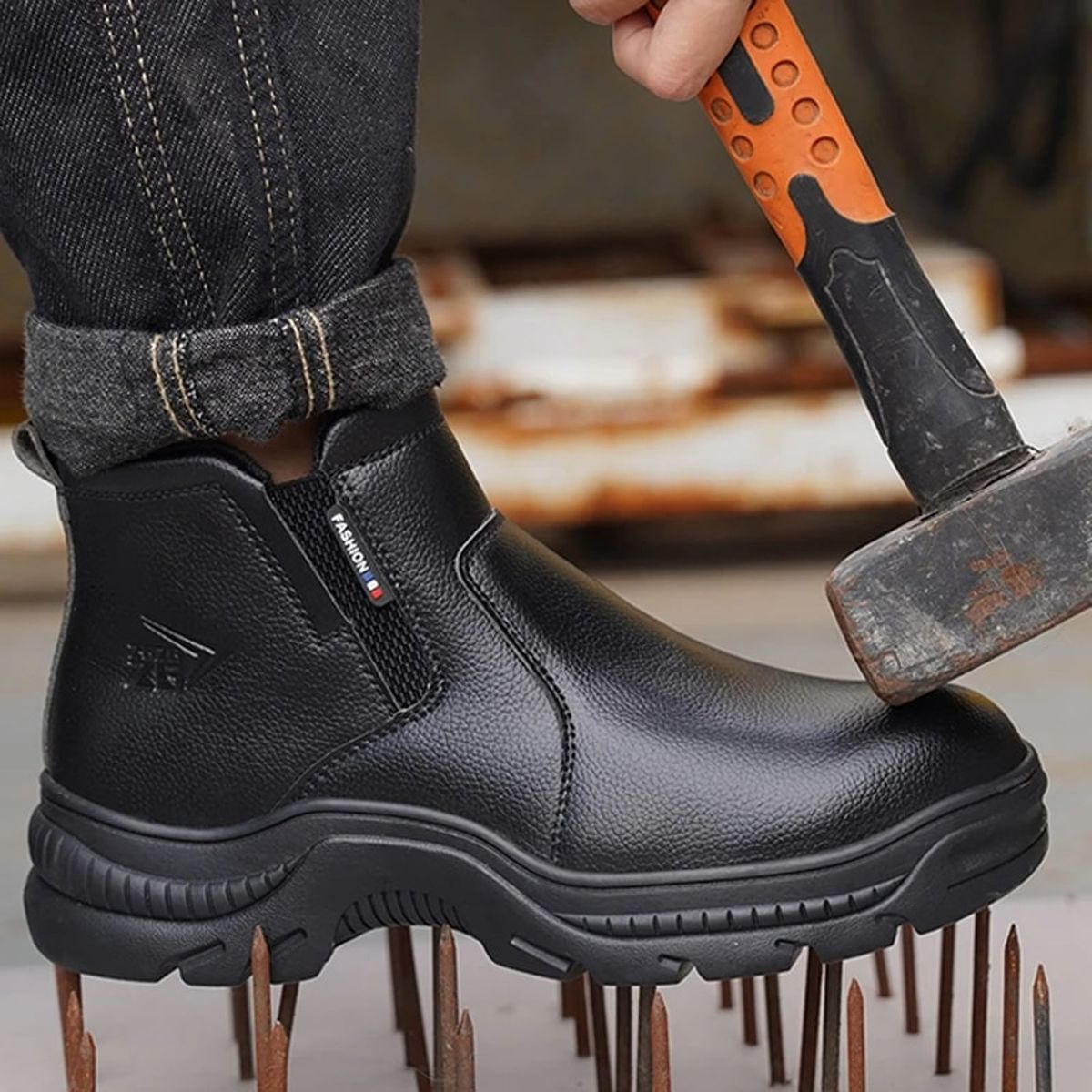 TIOZONEY - Botas de seguridad de cuero para hombre
