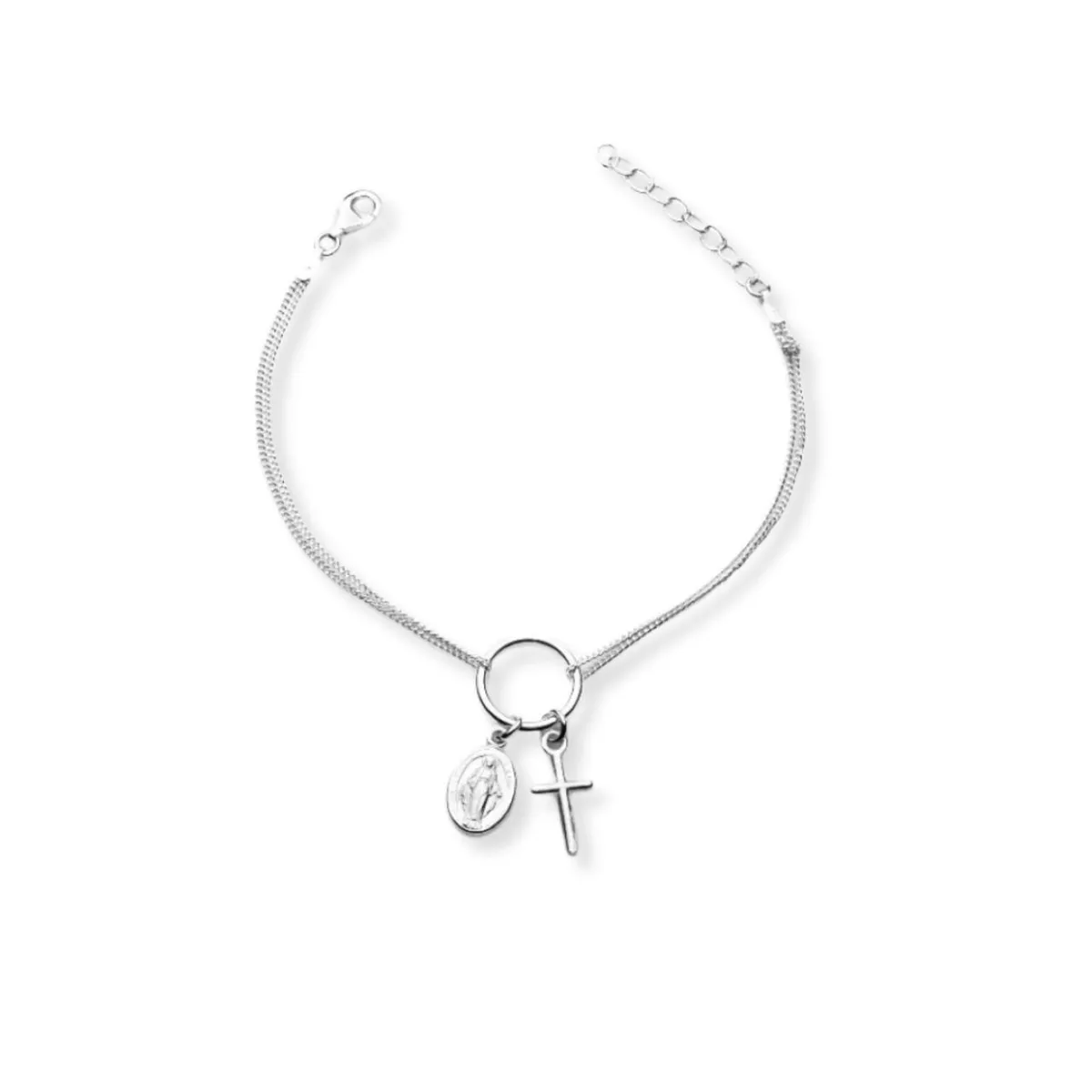 SANTORAL - Pulsera Virgen de la Medalla Milagrosa y Cruz - Plata