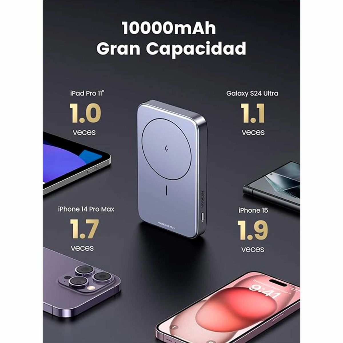 UGREEN - Power Bank magnético con carga inalámbrica 10000mAh PB206 15086