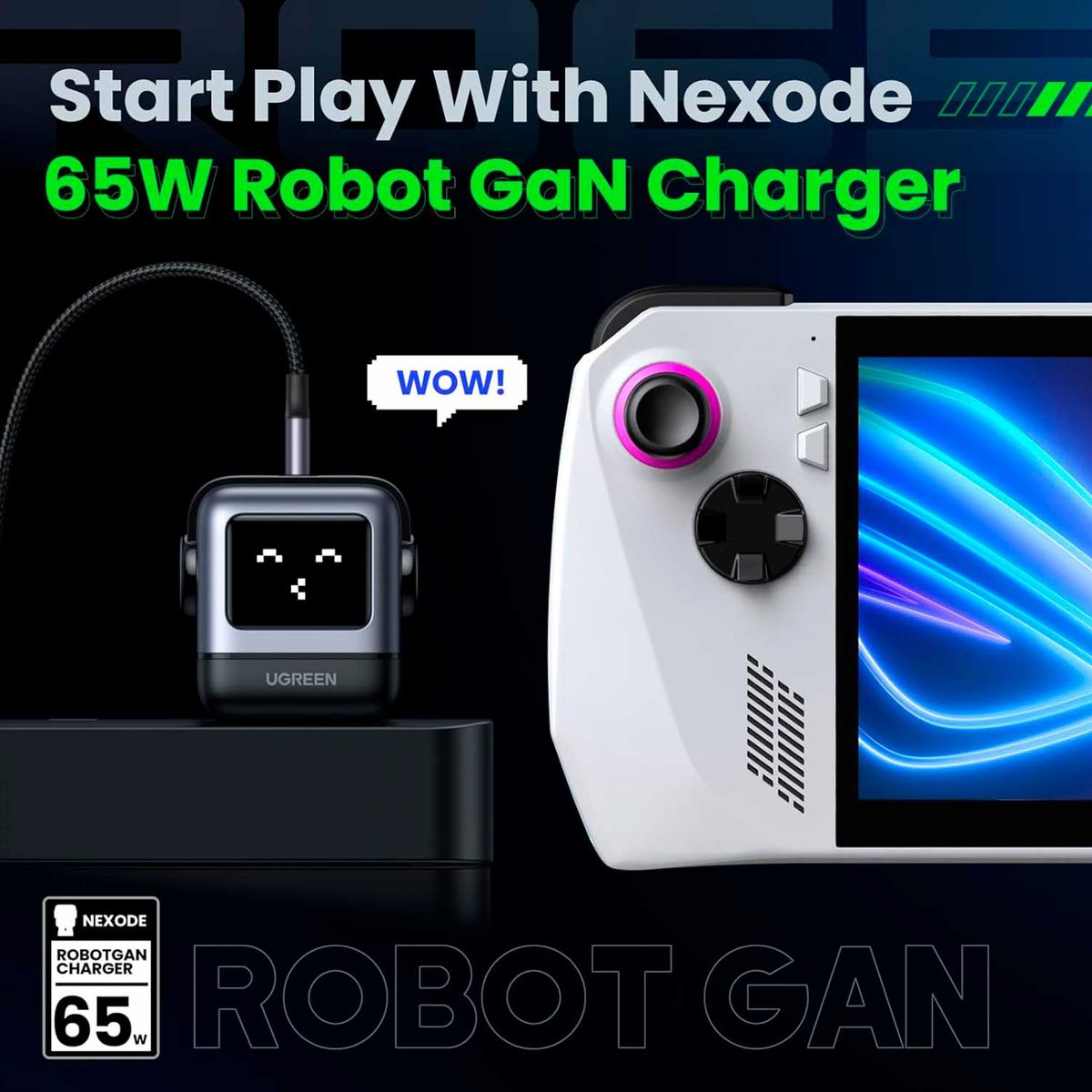 UGREEN - Cargador Ugreen Robot 65 Watts Tipo C Pantalla Led Carga Rapida Black 15570