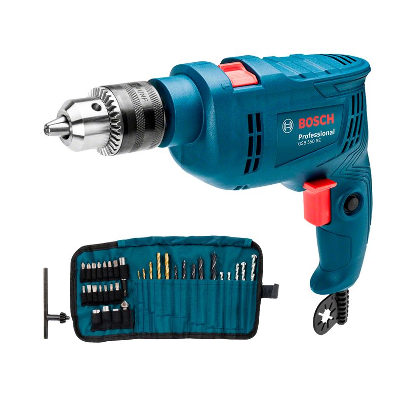 BOSCH - Taladro Percutor 550W + Set de Accs. 34 pzs Bosch GSB 550 RE