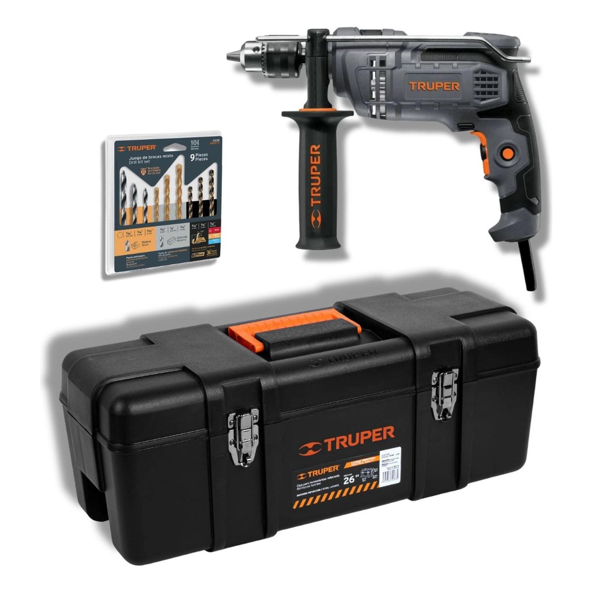 TRUPER - Taladro 650W + set de brocas + caja para herramientas truper