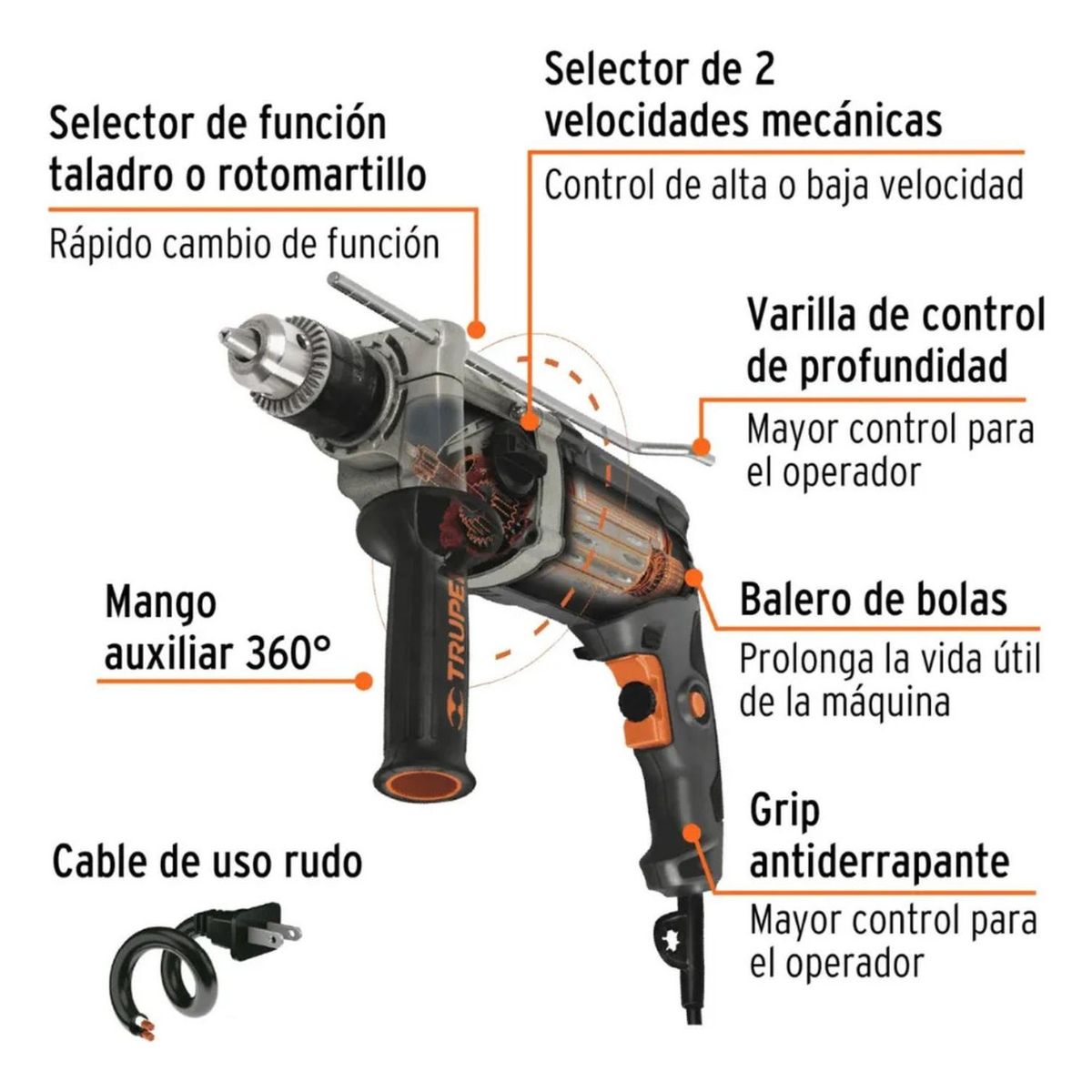 TRUPER - Taladro 650W + set de brocas + caja para herramientas truper