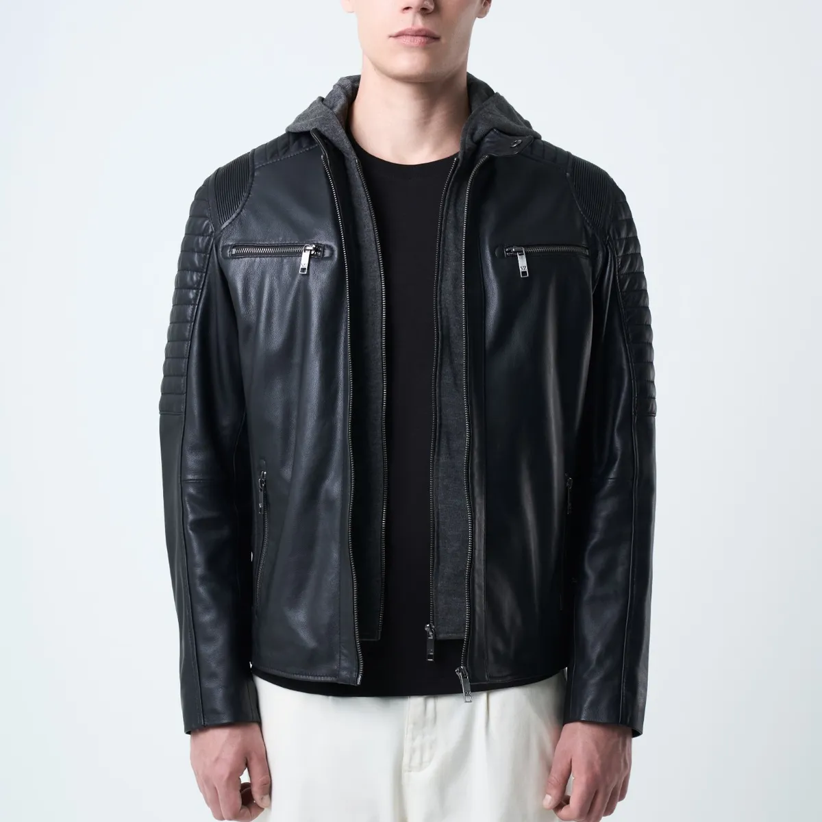 VELEZ - Vélez Casaca Belmont De Cuero Para Hombre Capucha Negro