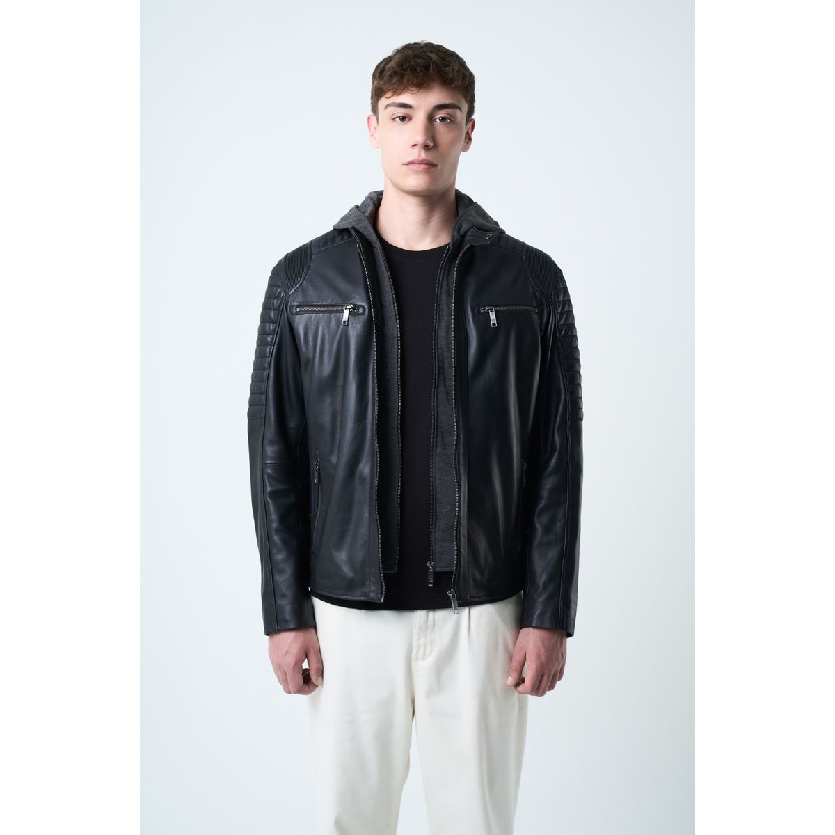 VELEZ - Vélez Casaca Belmont De Cuero Para Hombre Capucha Negro