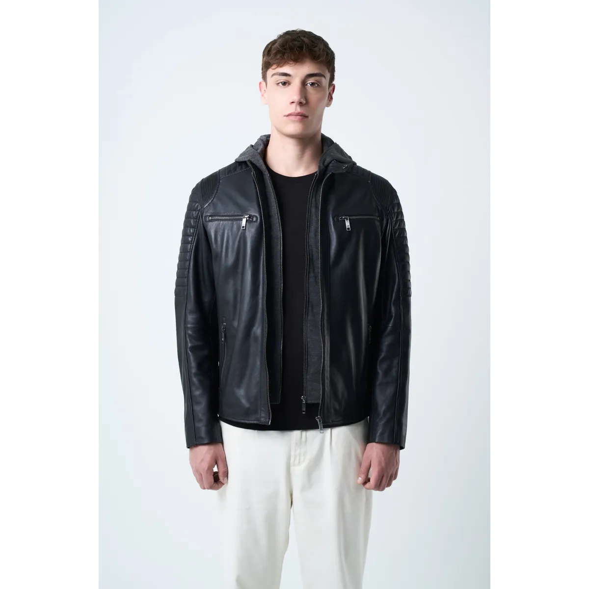 VELEZ - Vélez Casaca Belmont De Cuero Para Hombre Capucha Negro