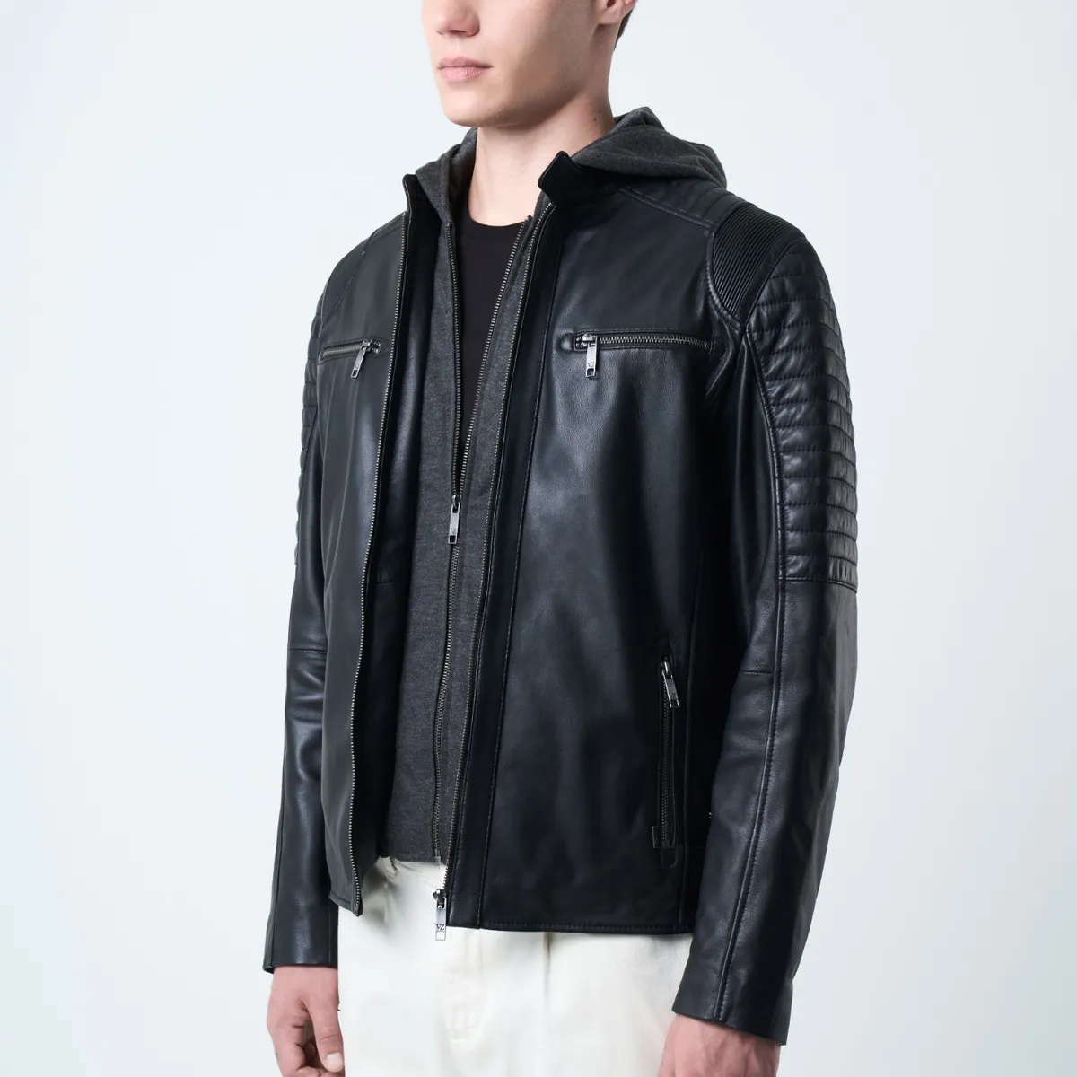 VELEZ - Vélez Casaca Belmont De Cuero Para Hombre Capucha Negro