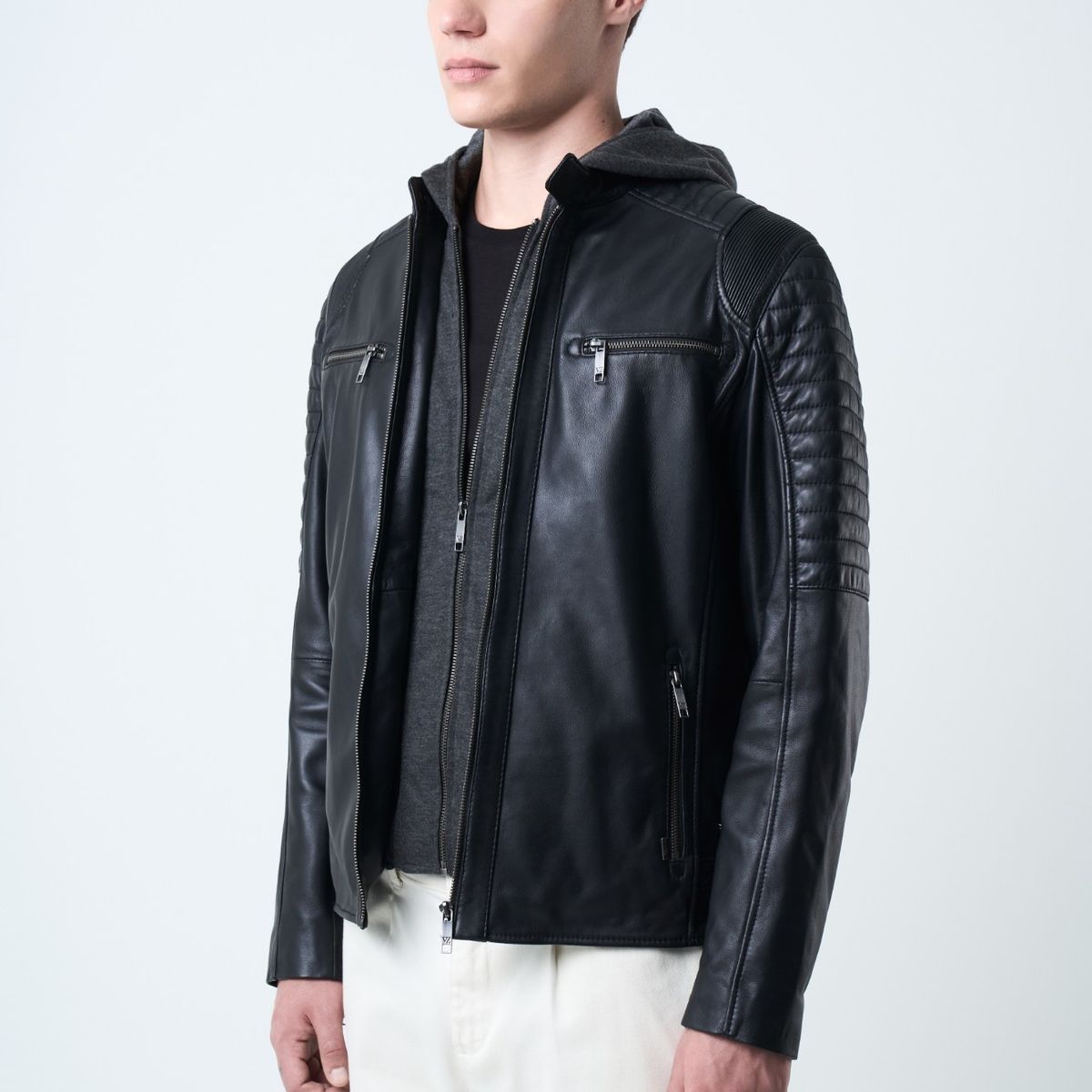 VELEZ - Vélez Casaca Belmont De Cuero Para Hombre Capucha Negro