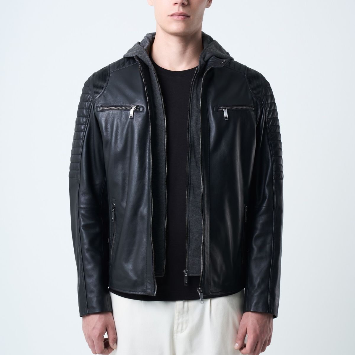 VELEZ - Vélez Casaca Belmont De Cuero Para Hombre Capucha Negro