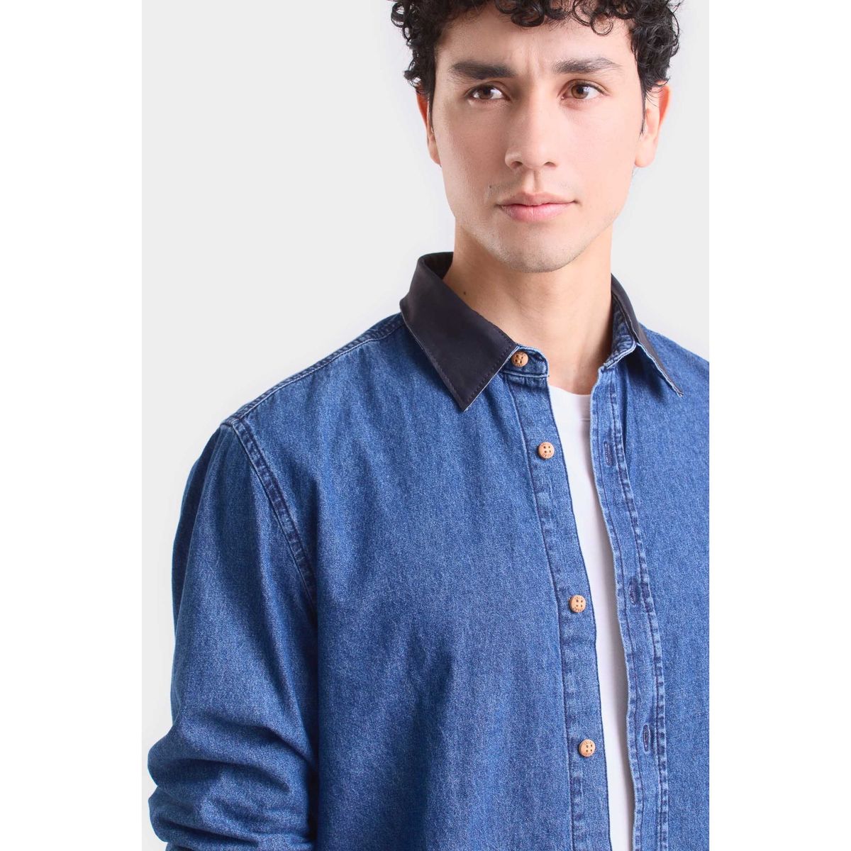 VELEZ - Vélez Camisa Obi De Algodón Para Hombre Cuello En Cuero Azul