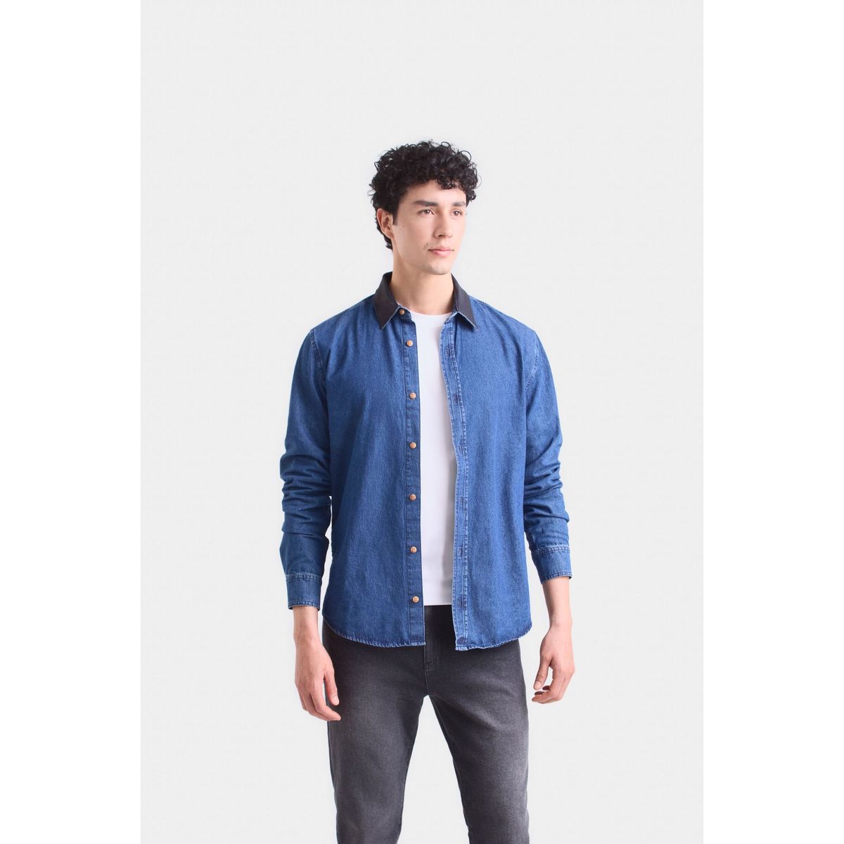 VELEZ - Vélez Camisa Obi De Algodón Para Hombre Cuello En Cuero Azul