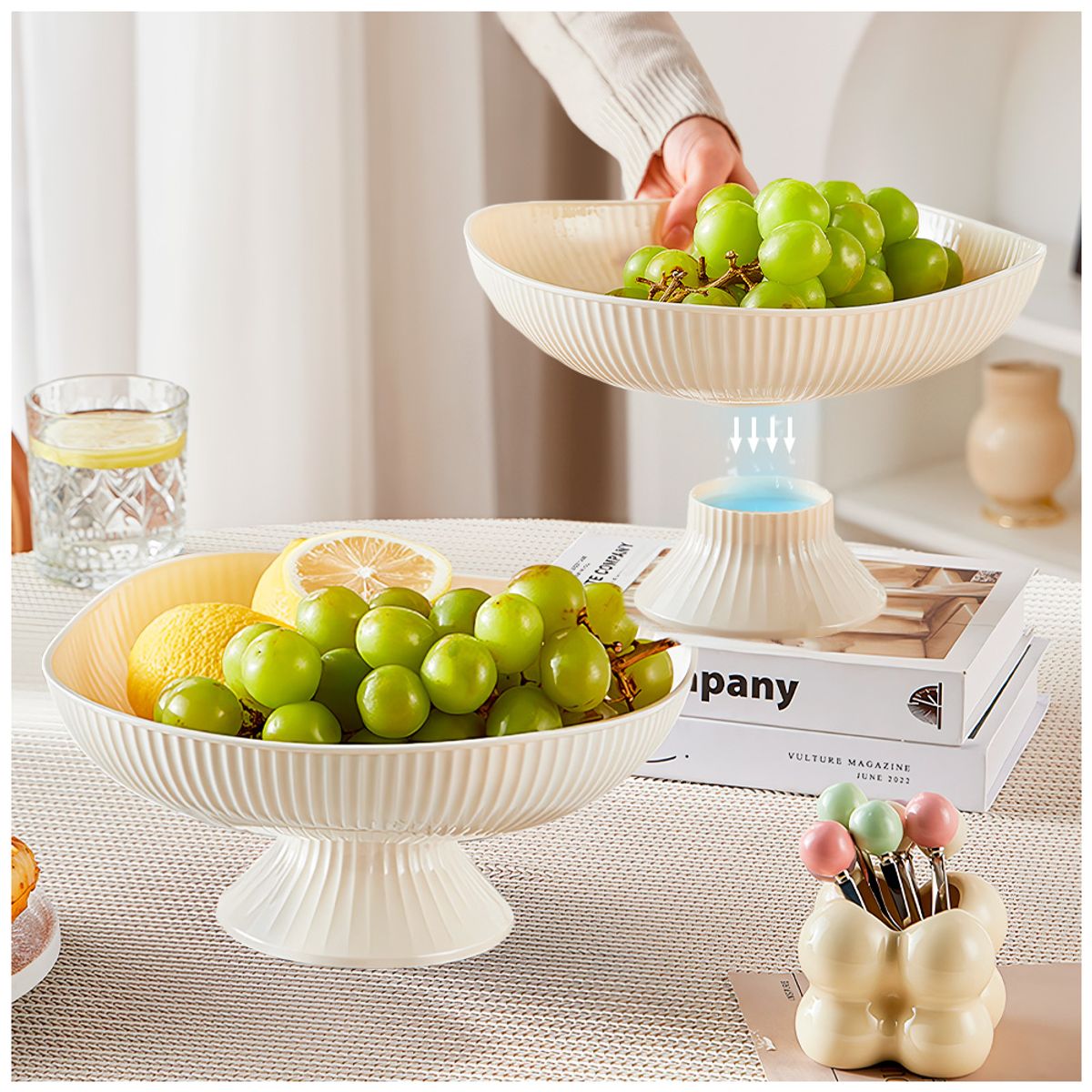 KELLER - Frutero con Escurridor y Base Desmontable Beige F18