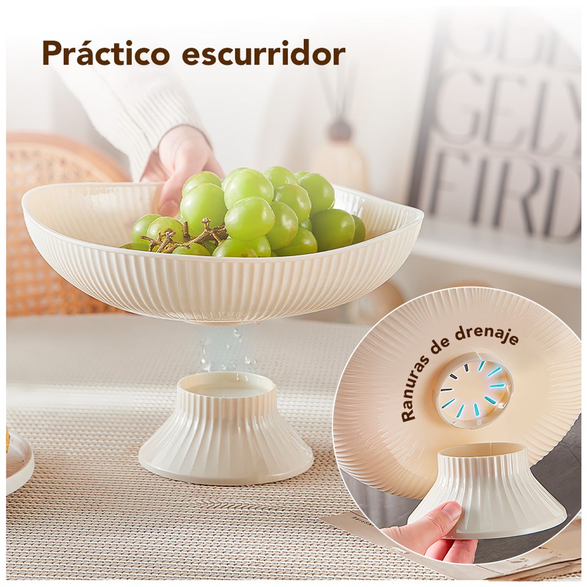 KELLER - Frutero con Escurridor y Base Desmontable Beige F18