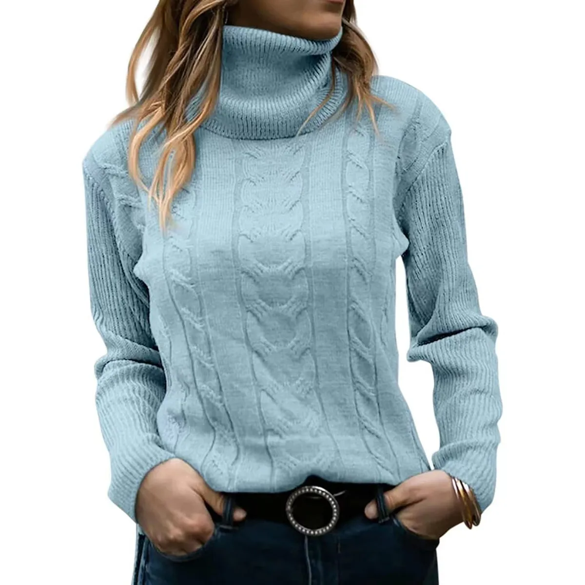 TIOZONEY - Sweater Cuello de Cuello Alto Mujer