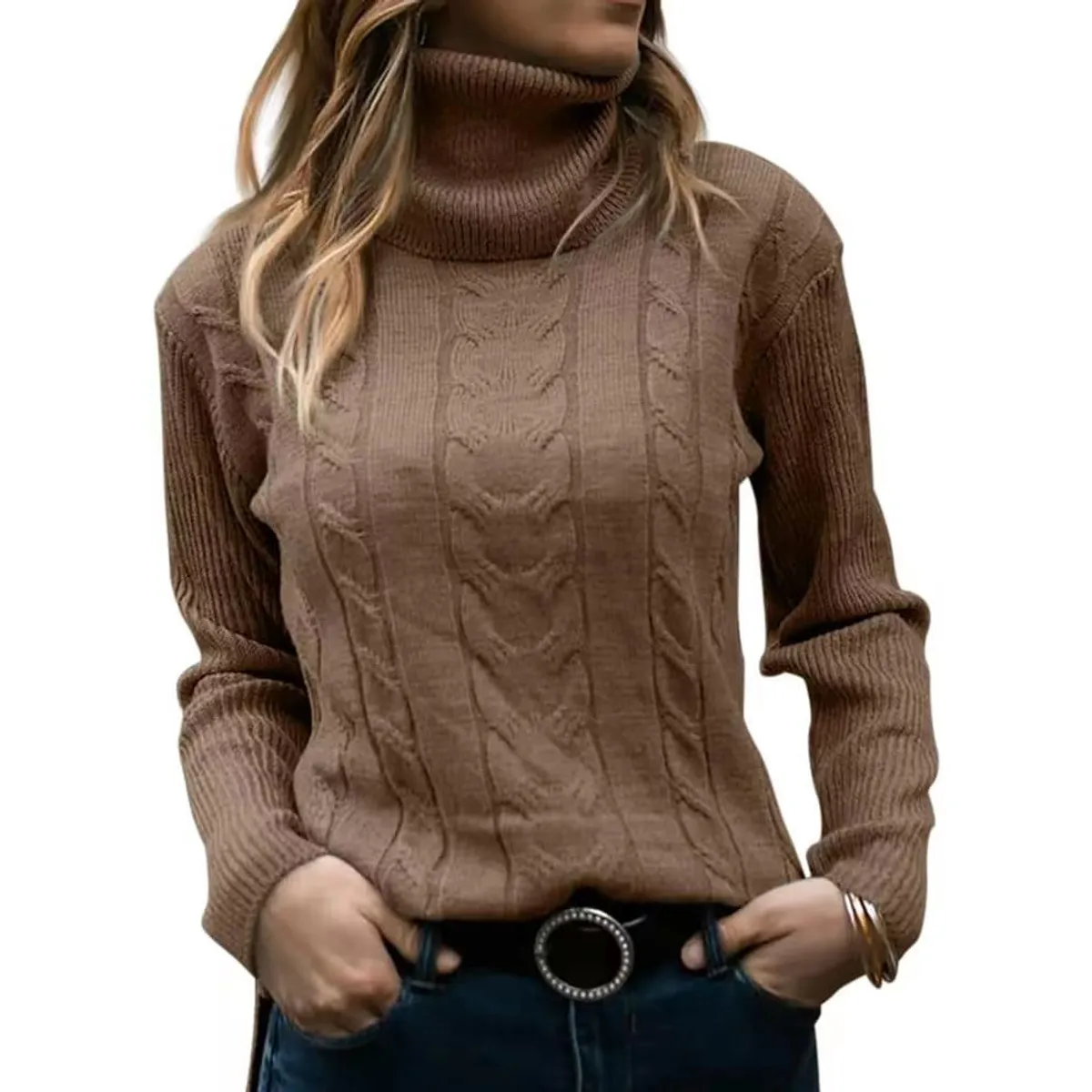 TIOZONEY - Sweater Cuello de Cuello Alto Mujer