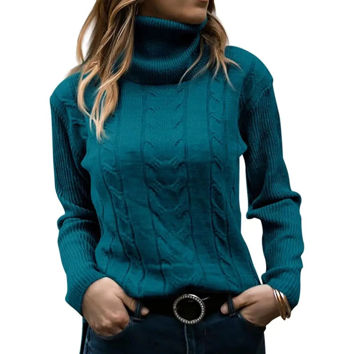 TIOZONEY - Sweater Cuello de Cuello Alto Mujer