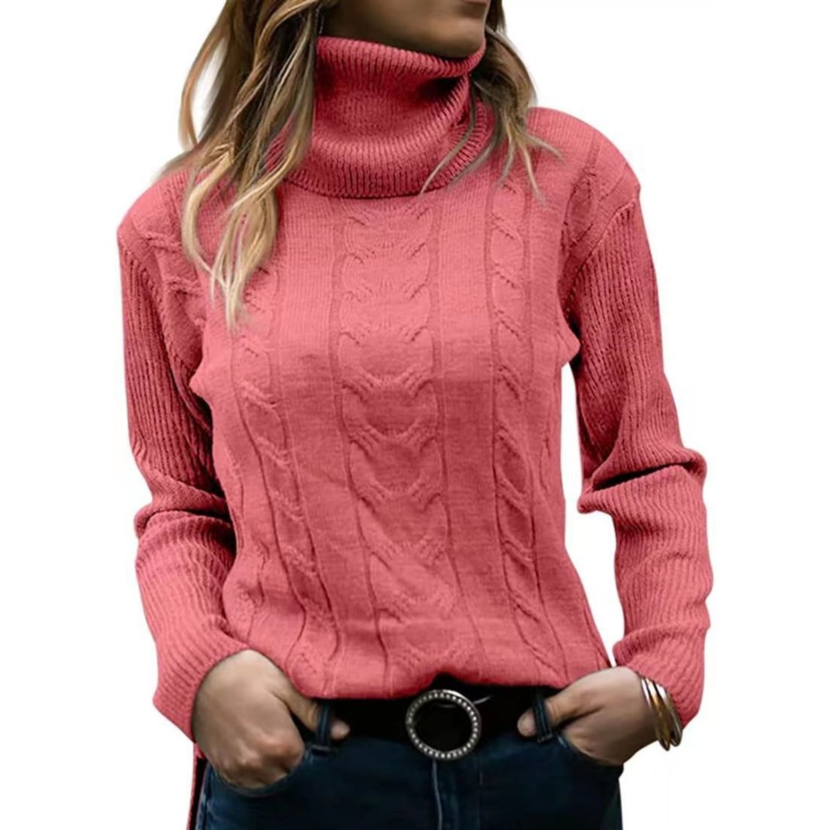 TIOZONEY - Sweater Cuello de Cuello Alto Mujer
