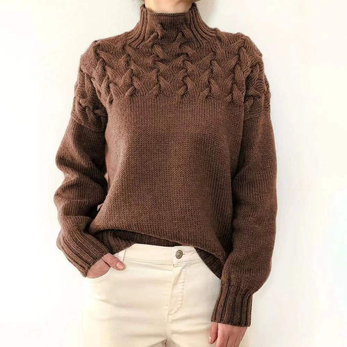 TIOZONEY - Sweater Cuello de Cuello Alto Mujer