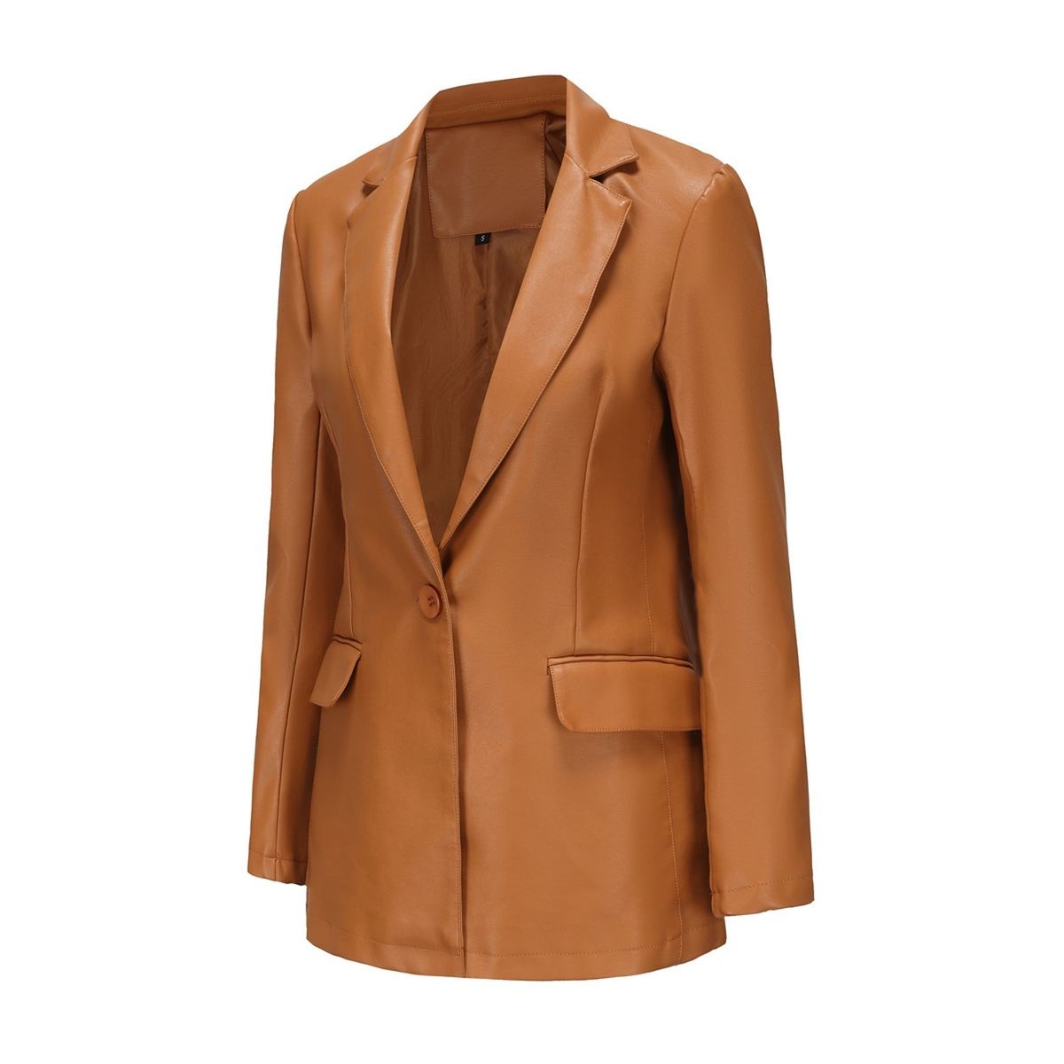 TIOZONEY - Abrigo de PU  de manga larga de color sólido para mujer