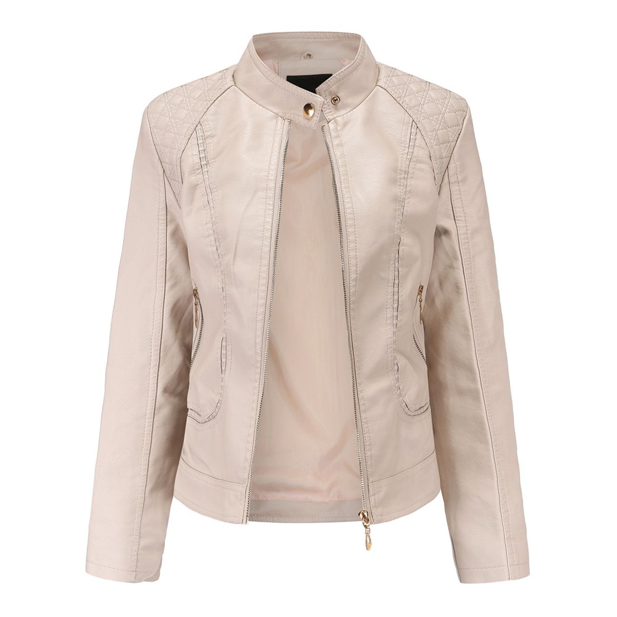TIOZONEY - Chaqueta de PU casual PU cuello alto - Crema