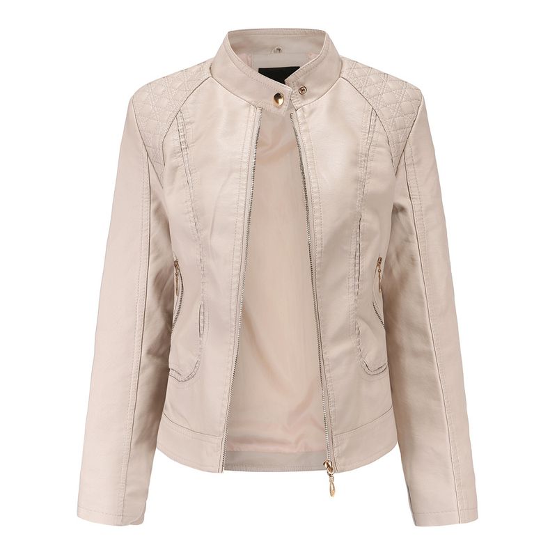 TIOZONEY - Chaqueta de PU casual PU cuello alto - Crema