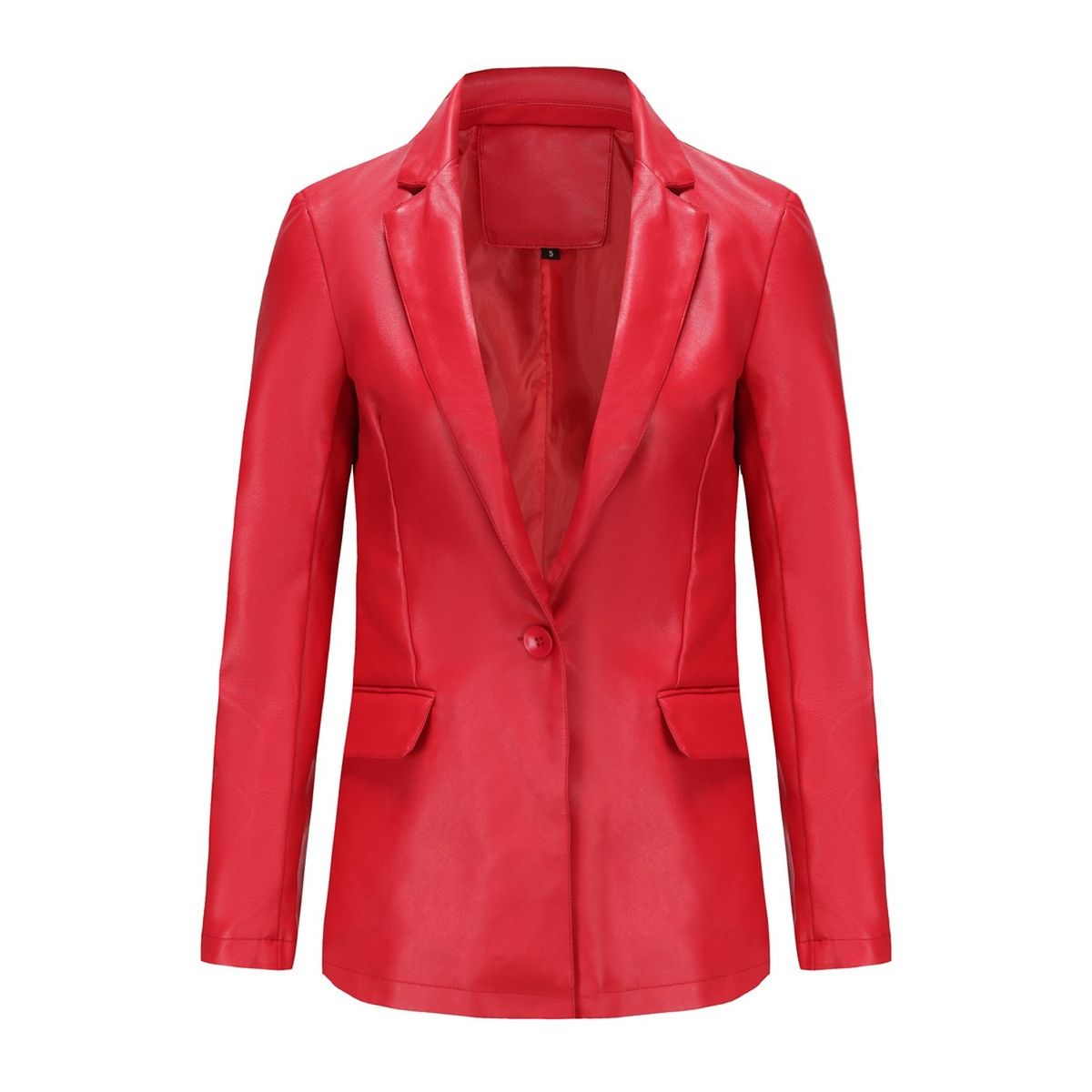 TIOZONEY - Abrigo de PU  de manga larga de color sólido para mujer - Rojo