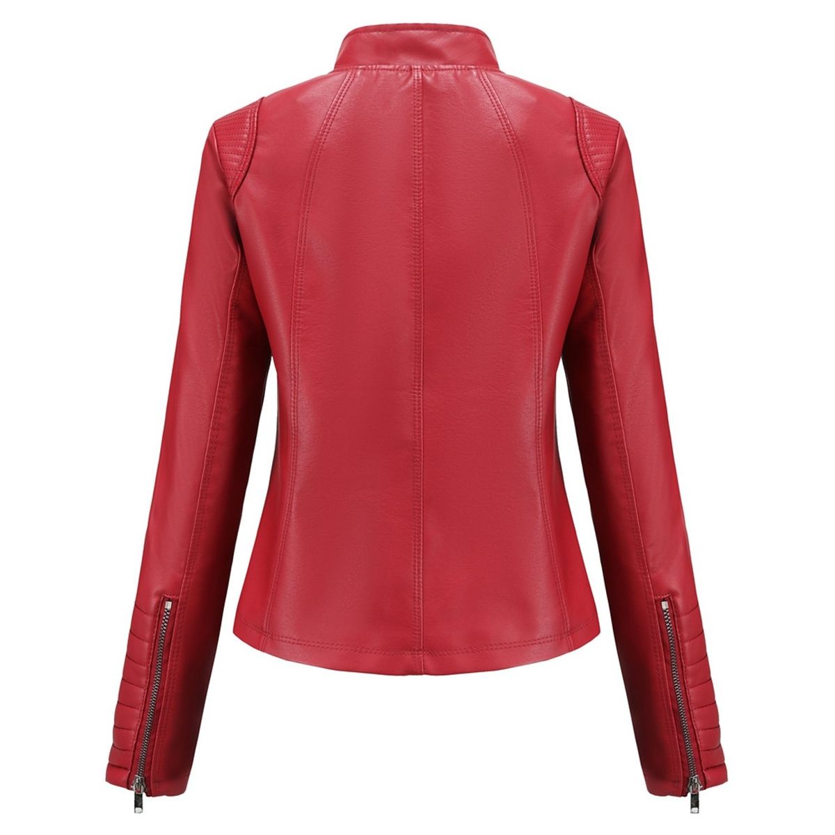 TIOZONEY - Chaqueta de PU casual PU cuello alto - Rojo