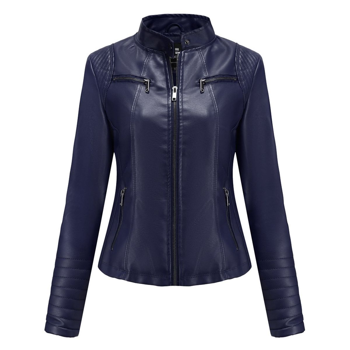 TIOZONEY - Chaqueta de PU casual PU cuello alto - Azul