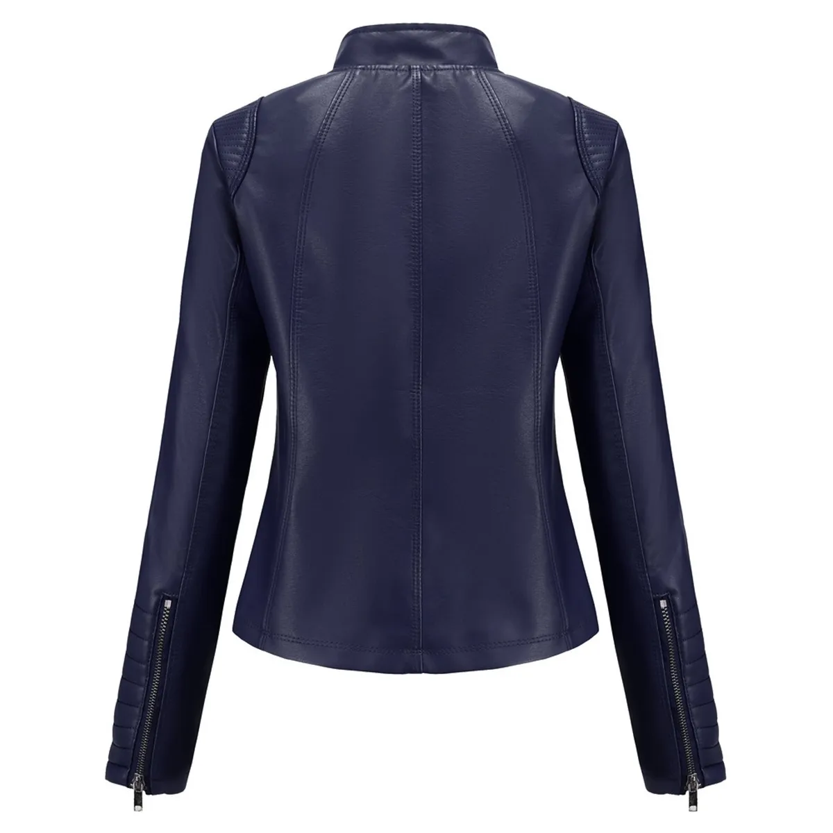 TIOZONEY - Chaqueta de PU casual PU cuello alto - Azul