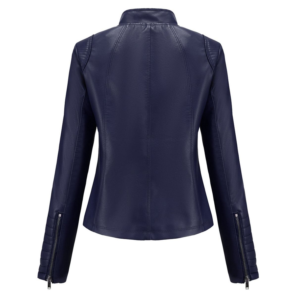 TIOZONEY - Chaqueta de PU casual PU cuello alto - Azul