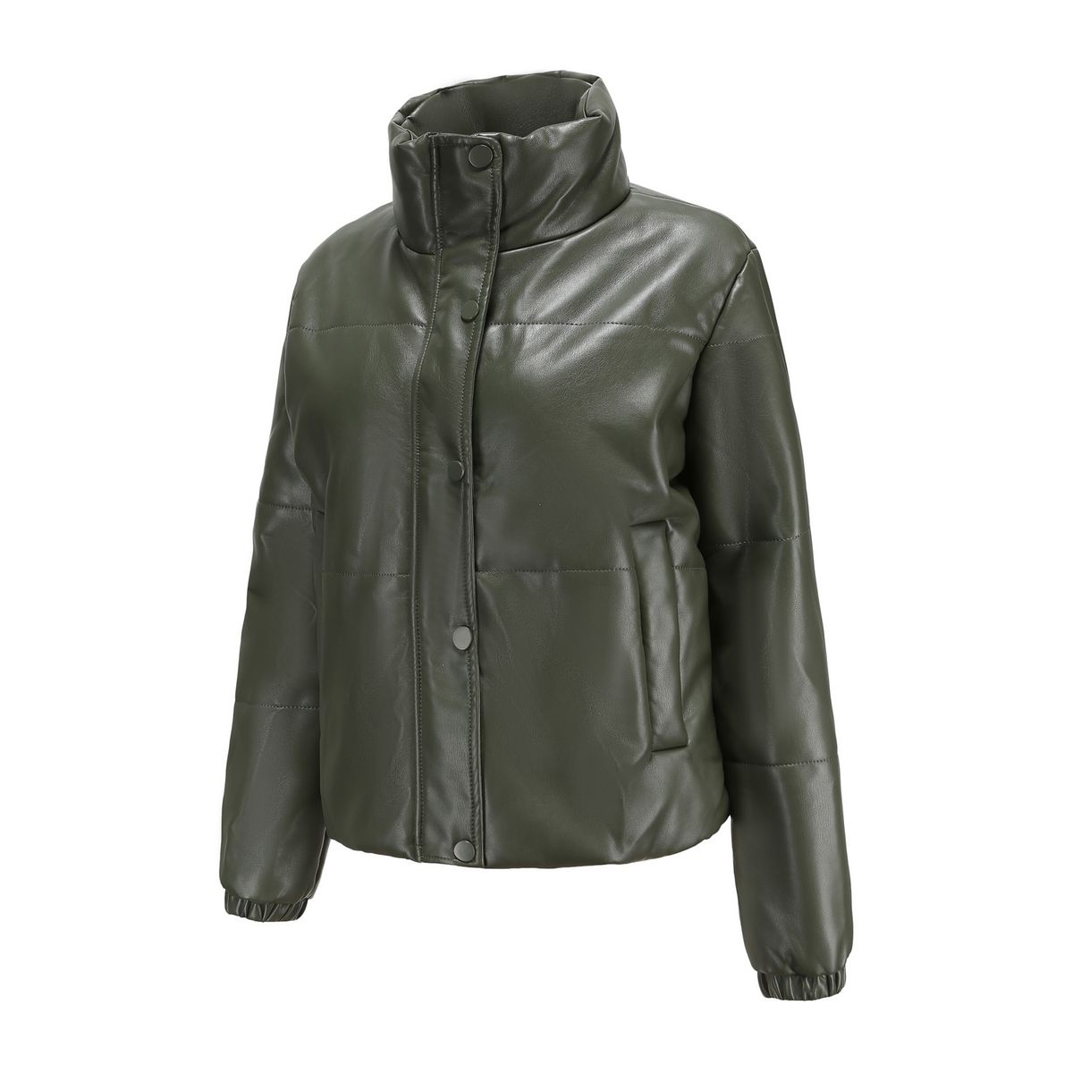 TIOZONEY - Chaqueta de PU de moda engrosada de mujer - Verd