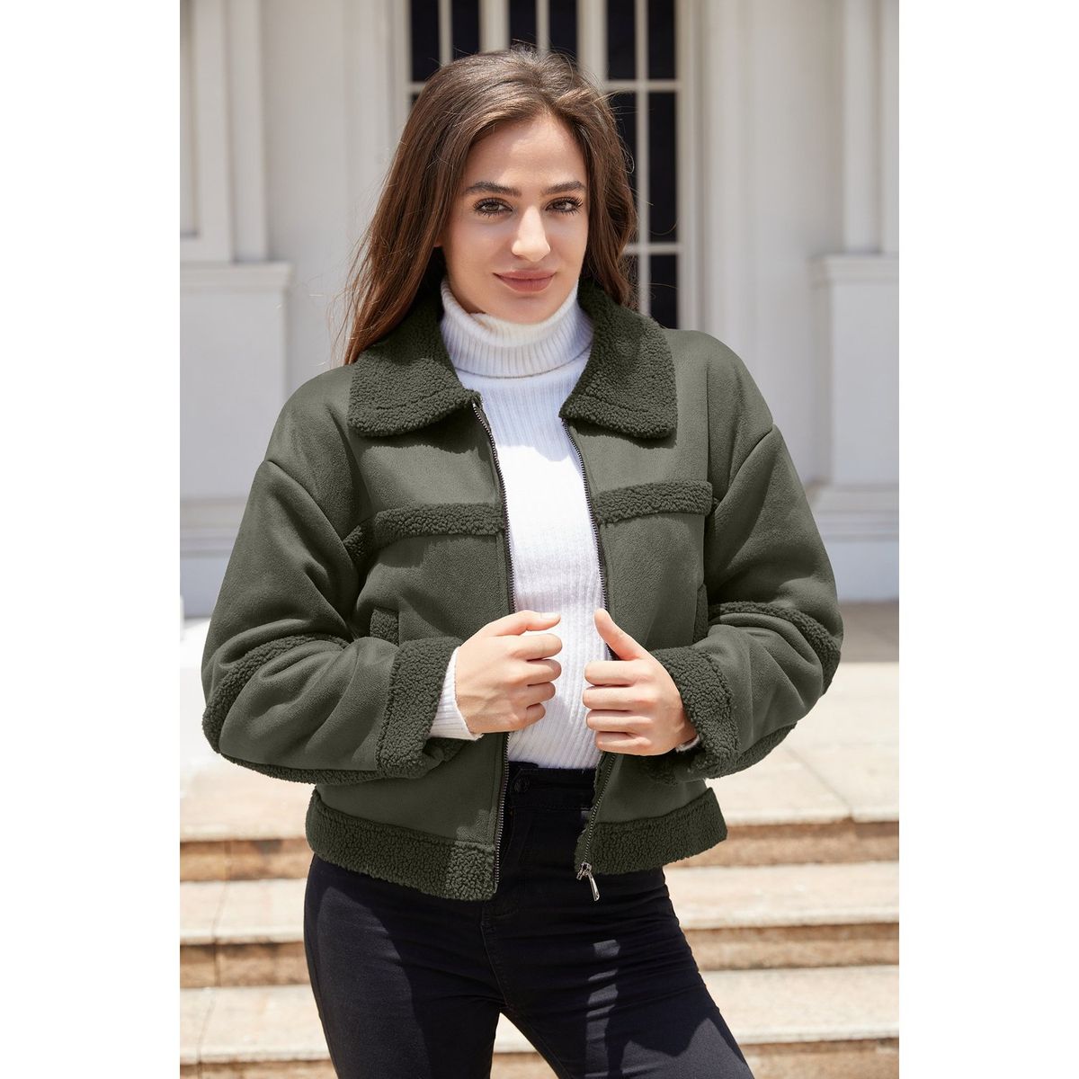 TIOZONEY - Chaqueta de PU acolchada de moda para mujer - Verde