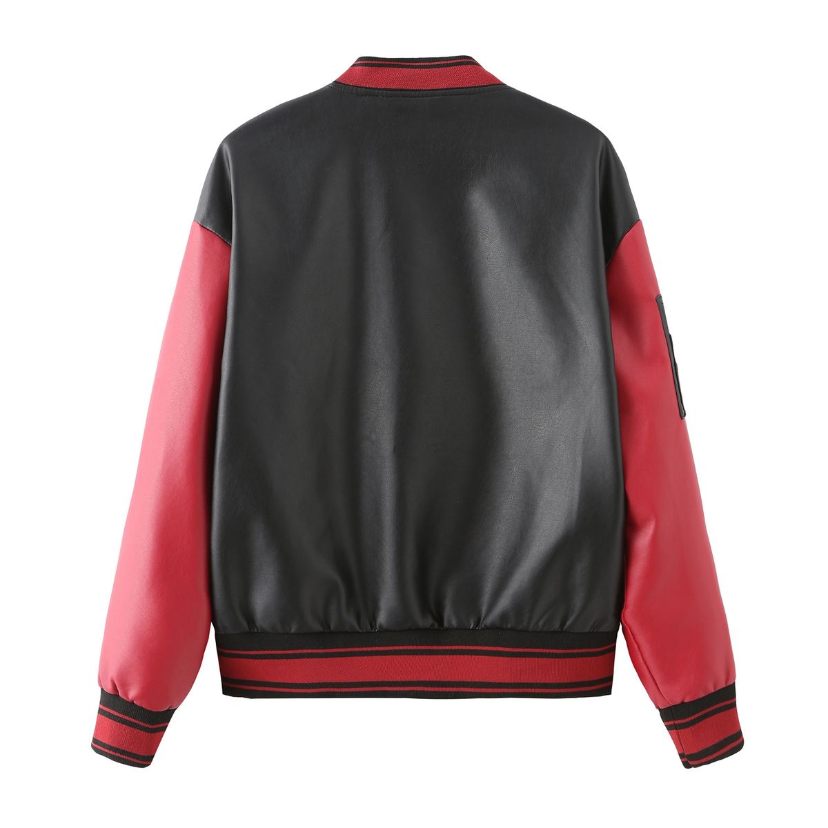 TIOZONEY - Chaqueta de PU para mujer - Mangas Rojas