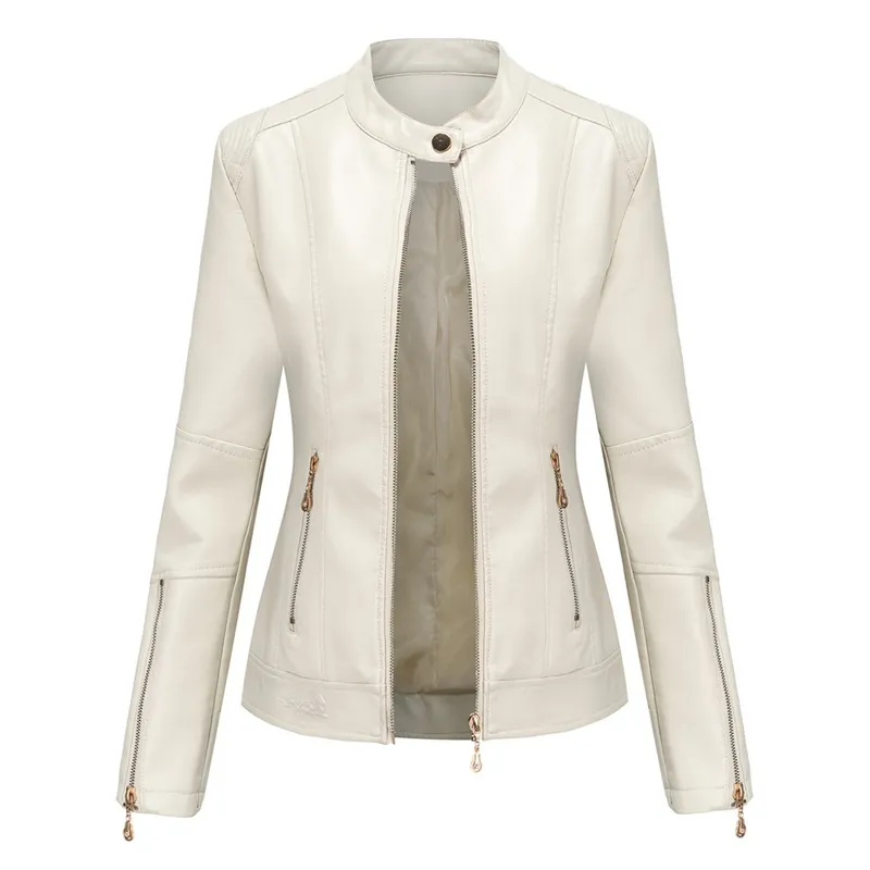 TIOZONEY - Chaqueta corta de PU para mujer- Blanco