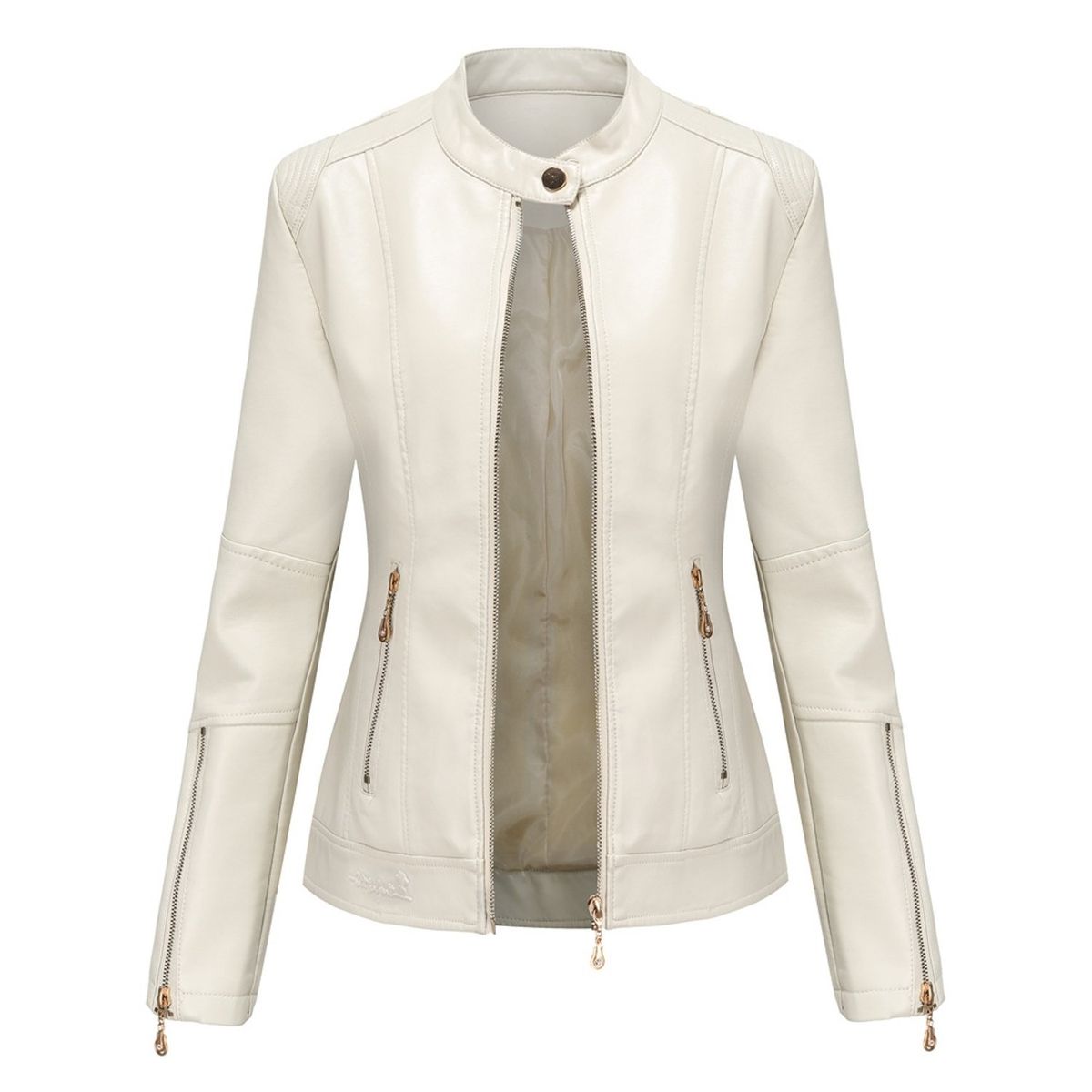 TIOZONEY - Chaqueta corta de PU para mujer- Blanco