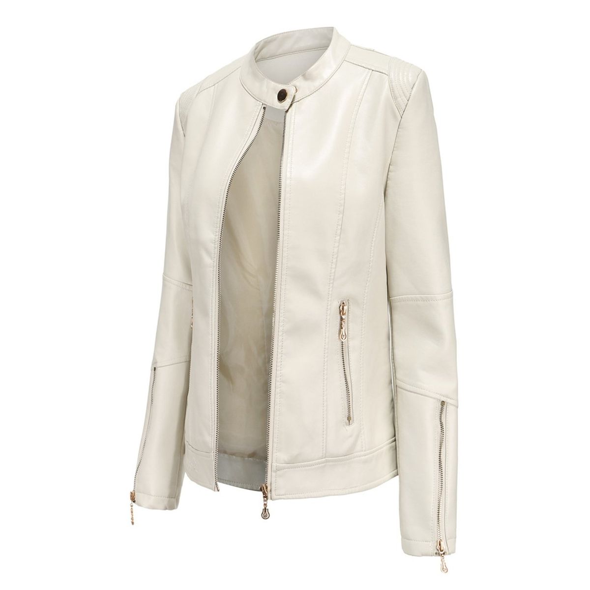 TIOZONEY - Chaqueta corta de PU para mujer- Blanco