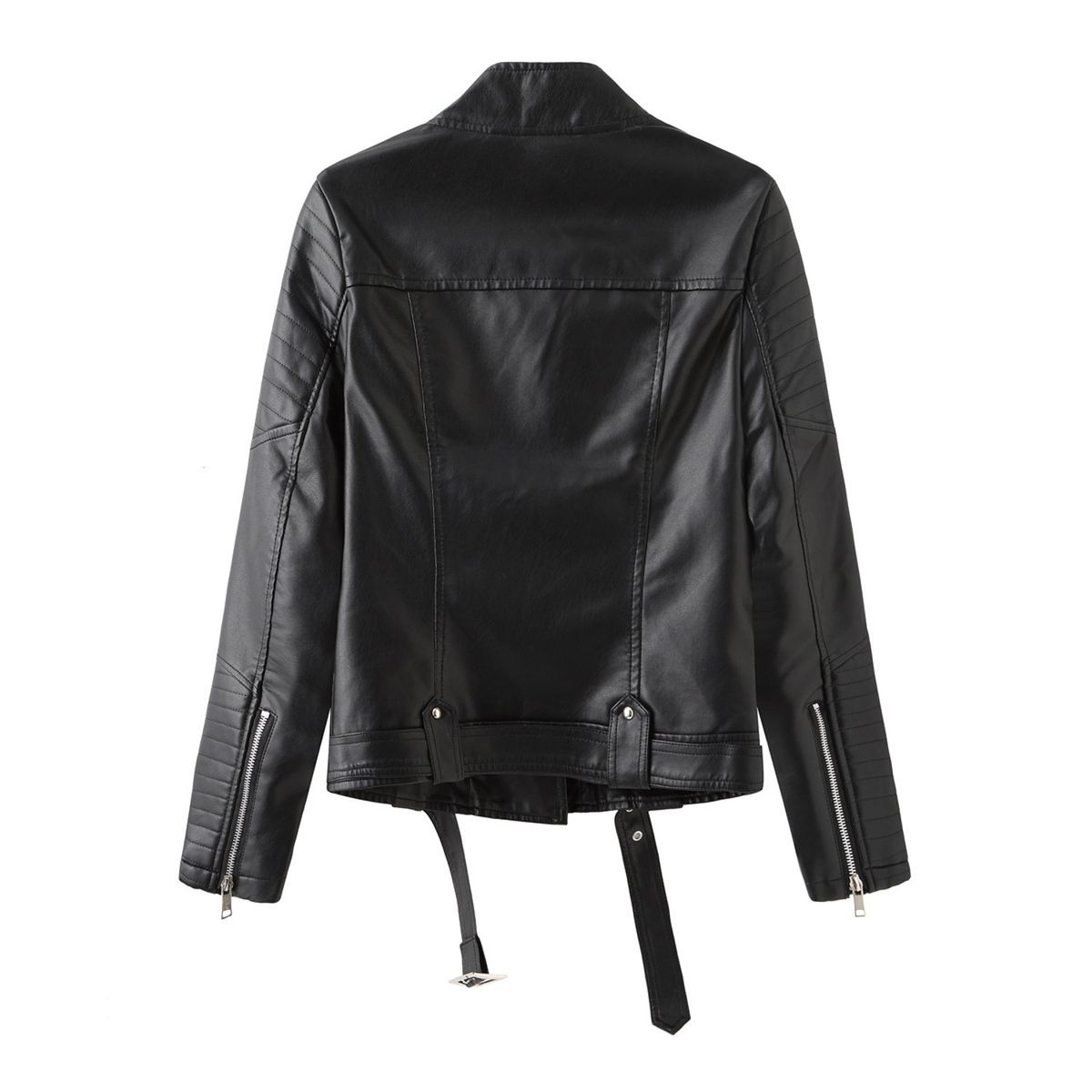 TIOZONEY - Chaqueta de PU con cuello en V de mujer - Negro