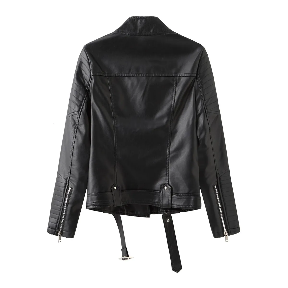 TIOZONEY - Chaqueta de PU con cuello en V de mujer - Negro