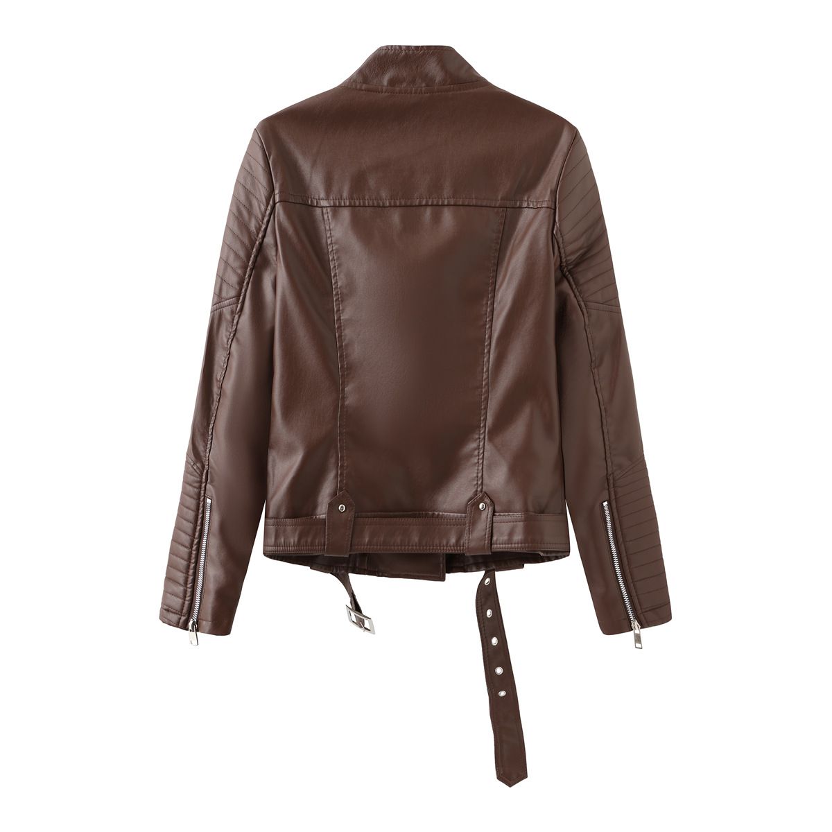 TIOZONEY - Chaqueta de PU con cuello en V de mujer - Café